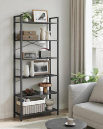 Songmics Tall Bookshelf, Shelving Unit, 6-Tier Bookcase, Free-Standing Shelf Unit, Shelving Rack, Ebony Black And Ink Black - thumbnail 1
