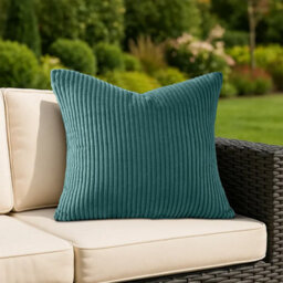 Ameha Stripe Velvet Teal Cushion Cover 18X18 Inch Set Of 2, Soft Breathable Hypoallergenic Zip Closure - thumbnail 2