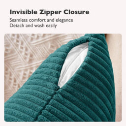 Ameha Stripe Velvet Teal Cushion Cover 18X18 Inch Set Of 2, Soft Breathable Hypoallergenic Zip Closure - thumbnail 6
