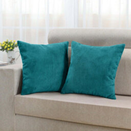 Ameha Stripe Velvet Teal Cushion Cover 18X18 Inch Set Of 2, Soft Breathable Hypoallergenic Zip Closure - thumbnail 7