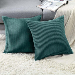 Ameha Stripe Velvet Teal Cushion Cover 18X18 Inch Set Of 2, Soft Breathable Hypoallergenic Zip Closure - thumbnail 4