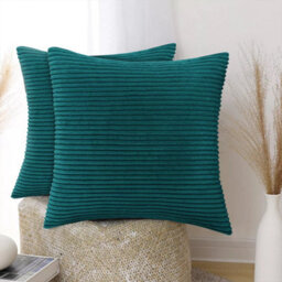 Ameha Stripe Velvet Teal Cushion Cover 18X18 Inch Set Of 2, Soft Breathable Hypoallergenic Zip Closure - thumbnail 8