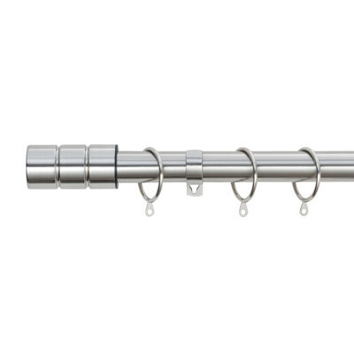 A.unique Home Plain Barrel Metal Extendable Curtain Pole With Rings And Fittings (25/28mm) - Brushed Steel, 120Cm - 220Cm Approx - image 1
