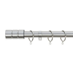 A.unique Home Plain Barrel Metal Extendable Curtain Pole With Rings And Fittings (25/28mm) - Brushed Steel, 120Cm - 220Cm Approx