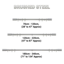 A.unique Home Plain Barrel Metal Extendable Curtain Pole With Rings And Fittings (25/28mm) - Brushed Steel, 120Cm - 220Cm Approx - thumbnail 6