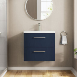 Hudson Reed Wall Hung 2-Drawer Vanity & Basin, Contemporary Design, Midnight Blue Matt Finish, Vitreous China, 610X390X579mm - thumbnail 5