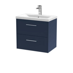 Hudson Reed Wall Hung 2-Drawer Vanity & Basin, Contemporary Design, Midnight Blue Matt Finish, Vitreous China, 610X390X579mm - thumbnail 1