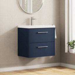 Hudson Reed Wall Hung 2-Drawer Vanity & Basin, Contemporary Design, Midnight Blue Matt Finish, Vitreous China, 610X390X579mm - thumbnail 4