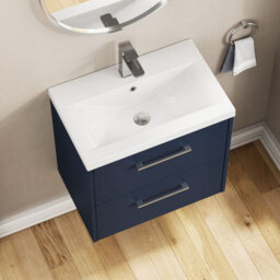 Hudson Reed Wall Hung 2-Drawer Vanity & Basin, Contemporary Design, Midnight Blue Matt Finish, Vitreous China, 610X390X579mm - thumbnail 3