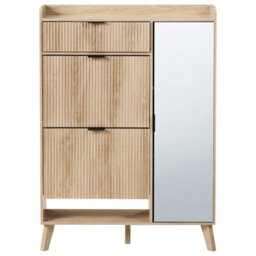 Wyld And Coco Scandihome Light Brown Shoe Cabinet With Full-Length Mirror, Tilt-Out Drawers And Hidden Compartments - thumbnail 1