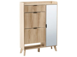 Wyld And Coco Scandihome Light Brown Shoe Cabinet With Full-Length Mirror, Tilt-Out Drawers And Hidden Compartments - thumbnail 3