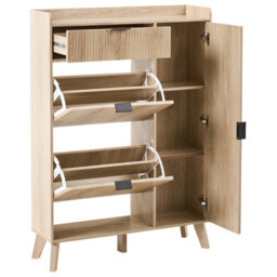 Wyld And Coco Scandihome Light Brown Shoe Cabinet With Full-Length Mirror, Tilt-Out Drawers And Hidden Compartments - thumbnail 5