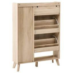 Wyld And Coco Scandihome Light Brown Shoe Cabinet With Full-Length Mirror, Tilt-Out Drawers And Hidden Compartments - thumbnail 6