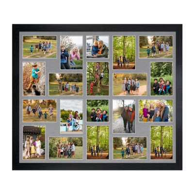 AK Frames 80X70Cm Black Modern Multi Photo Frame With Mid Grey Mount - Holds 20 Apertures (18X) 6X4, (2X) 4X4 Photos - image 1