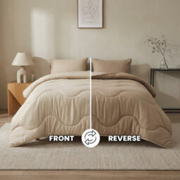Natural Dark Natural 10.5 Tog Coverless Duvet Set With Pillowcases Reversible Lightweight Microfiber Polyester Bedding Plain Wave - thumbnail 5