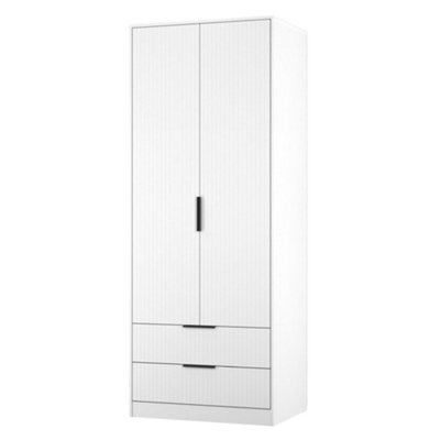 Nashville Ready Assembled Contemporary Matt White 2 Drawer Tall Double Wardrobe (H)1960mm (W)740mm (D)520mm - image 1