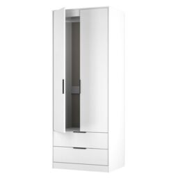 Nashville Ready Assembled Contemporary Matt White 2 Drawer Tall Double Wardrobe (H)1960mm (W)740mm (D)520mm - thumbnail 3