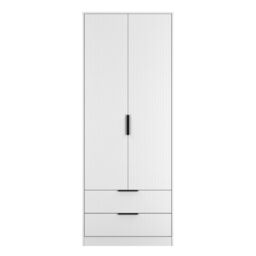Nashville Ready Assembled Contemporary Matt White 2 Drawer Tall Double Wardrobe (H)1960mm (W)740mm (D)520mm - thumbnail 2