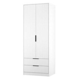 Nashville Ready Assembled Contemporary Matt White 2 Drawer Tall Double Wardrobe (H)1960mm (W)740mm (D)520mm - thumbnail 1