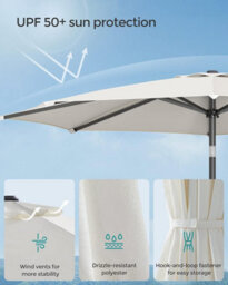 Songmics 3M Parasol Umbrella, Sun Shade, Octagonal Polyester Canopy, With Tilt And Crank Mechanism, Beige (Base Not Included) - thumbnail 5