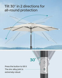 Songmics 3M Parasol Umbrella, Sun Shade, Octagonal Polyester Canopy, With Tilt And Crank Mechanism, Beige (Base Not Included) - thumbnail 4