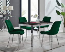 Furniturebox Uk Enna Black Glass Extending Dining Table And 4 Green Pesaro Silver Leg Chairs