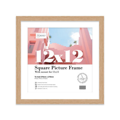"12X12"" Oak Picture Frame - 12X12"" Square Frame With 11X11"" Mount For 12X12""/11X11"" Pictures Moderrn Style Thin Edge, 1 Pack" - image 1
