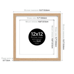 "12X12"" Oak Picture Frame - 12X12"" Square Frame With 11X11"" Mount For 12X12""/11X11"" Pictures Moderrn Style Thin Edge, 1 Pack" - thumbnail 2