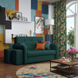 Viva Home Ii Sofa Bed With Two Ottomans For Living Room Chipboard Metal Legs Sleeping Function 158 Cm Green Left - thumbnail 2
