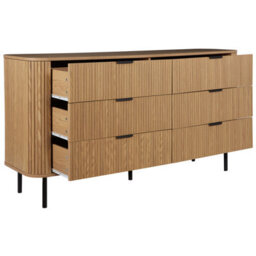 Wyld And Coco Novahome Retro Sideboard Chest Of Drawers Light Brown With Black Metal Legs, 6 Drawers, W153 X D47 X H81Cm - thumbnail 6