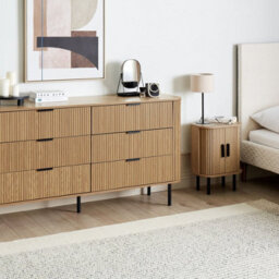 Wyld And Coco Novahome Retro Sideboard Chest Of Drawers Light Brown With Black Metal Legs, 6 Drawers, W153 X D47 X H81Cm - thumbnail 2