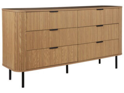 Wyld And Coco Novahome Retro Sideboard Chest Of Drawers Light Brown With Black Metal Legs, 6 Drawers, W153 X D47 X H81Cm - thumbnail 3