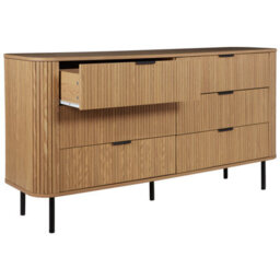 Wyld And Coco Novahome Retro Sideboard Chest Of Drawers Light Brown With Black Metal Legs, 6 Drawers, W153 X D47 X H81Cm - thumbnail 5