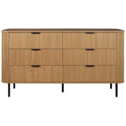 Wyld And Coco Novahome Retro Sideboard Chest Of Drawers Light Brown With Black Metal Legs, 6 Drawers, W153 X D47 X H81Cm - thumbnail 1