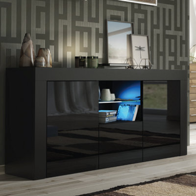 Tv Unit 145Cm Sideboard Cabinet Cupboard Tv Stand Living Room High Gloss Doors - Black - image 1