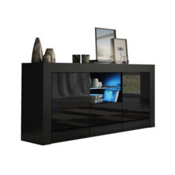 Tv Unit 145Cm Sideboard Cabinet Cupboard Tv Stand Living Room High Gloss Doors - Black - thumbnail 3