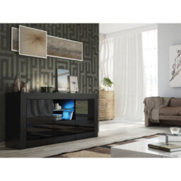 Tv Unit 145Cm Sideboard Cabinet Cupboard Tv Stand Living Room High Gloss Doors - Black - thumbnail 4