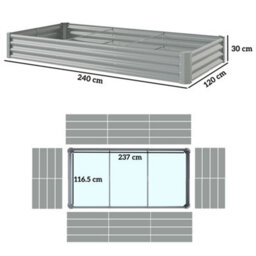 Outsunny Galvanised Raised Garden Bed, 240X120X30Cm Raised Bed, Silver - thumbnail 3