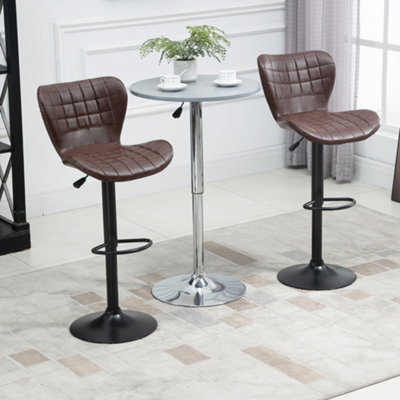 Homcom Bar Stools Set Of 2 Adjustable Height Swivel Pu Leather Bar Chairs Brown - image 1