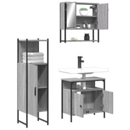 Berkfield 3 Piece Bathroom Furniture Set Grey Sonoma Engineered Wood - thumbnail 4