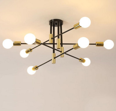Ceiling Light 8 Lights E27 Chandelier Semi-Flush Mount 90Cm Black And Gold - image 1