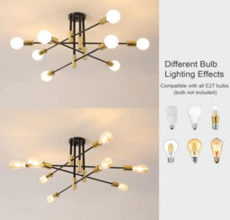Ceiling Light 8 Lights E27 Chandelier Semi-Flush Mount 90Cm Black And Gold - thumbnail 5