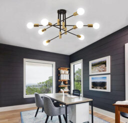 Ceiling Light 8 Lights E27 Chandelier Semi-Flush Mount 90Cm Black And Gold - thumbnail 6