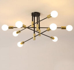 Ceiling Light 8 Lights E27 Chandelier Semi-Flush Mount 90Cm Black And Gold - thumbnail 1