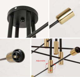 Ceiling Light 8 Lights E27 Chandelier Semi-Flush Mount 90Cm Black And Gold - thumbnail 4