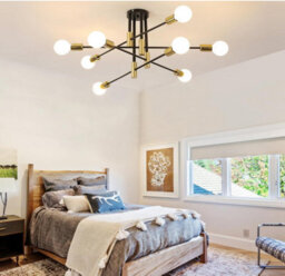 Ceiling Light 8 Lights E27 Chandelier Semi-Flush Mount 90Cm Black And Gold - thumbnail 7