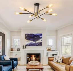 Ceiling Light 8 Lights E27 Chandelier Semi-Flush Mount 90Cm Black And Gold - thumbnail 2