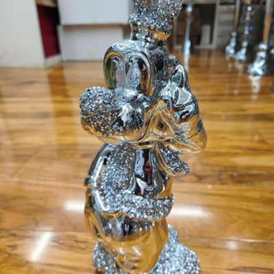 Biznest Crushed Diamond Crowned Silver Buffy Shelf Sitter Bling Unique Ornament Statue