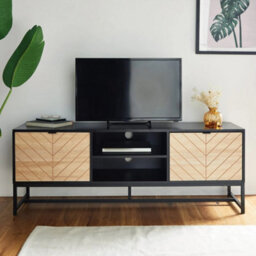 Tv Unit Cabinet Stand Modern 2 Door W/ Storage & Shelves - thumbnail 3