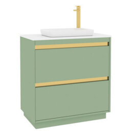 Royal Bathrooms Orion 800mm Mint Sage Floor Standing Plain White Countertop Vanity Unit 2 Drawer With Qubix Basin & Brushed Brass Accent Trim - thumbnail 6